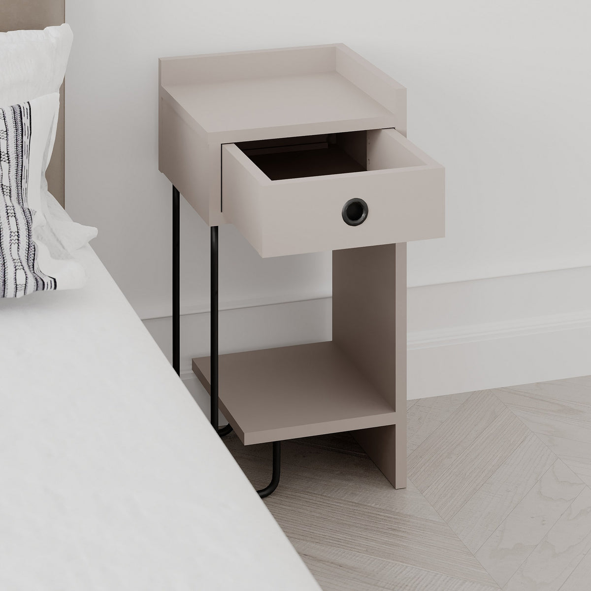 Bedside tables - Bedside table Sirius Right Mocha Melamine 32x61x30 cm - Dimehouse