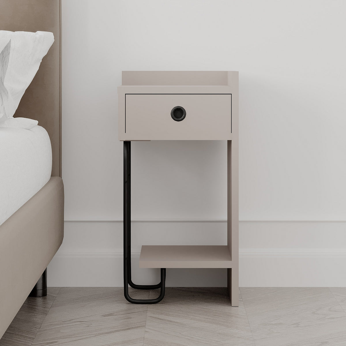 Bedside tables - Bedside table Sirius Right Mocha Melamine 32x61x30 cm - Dimehouse
