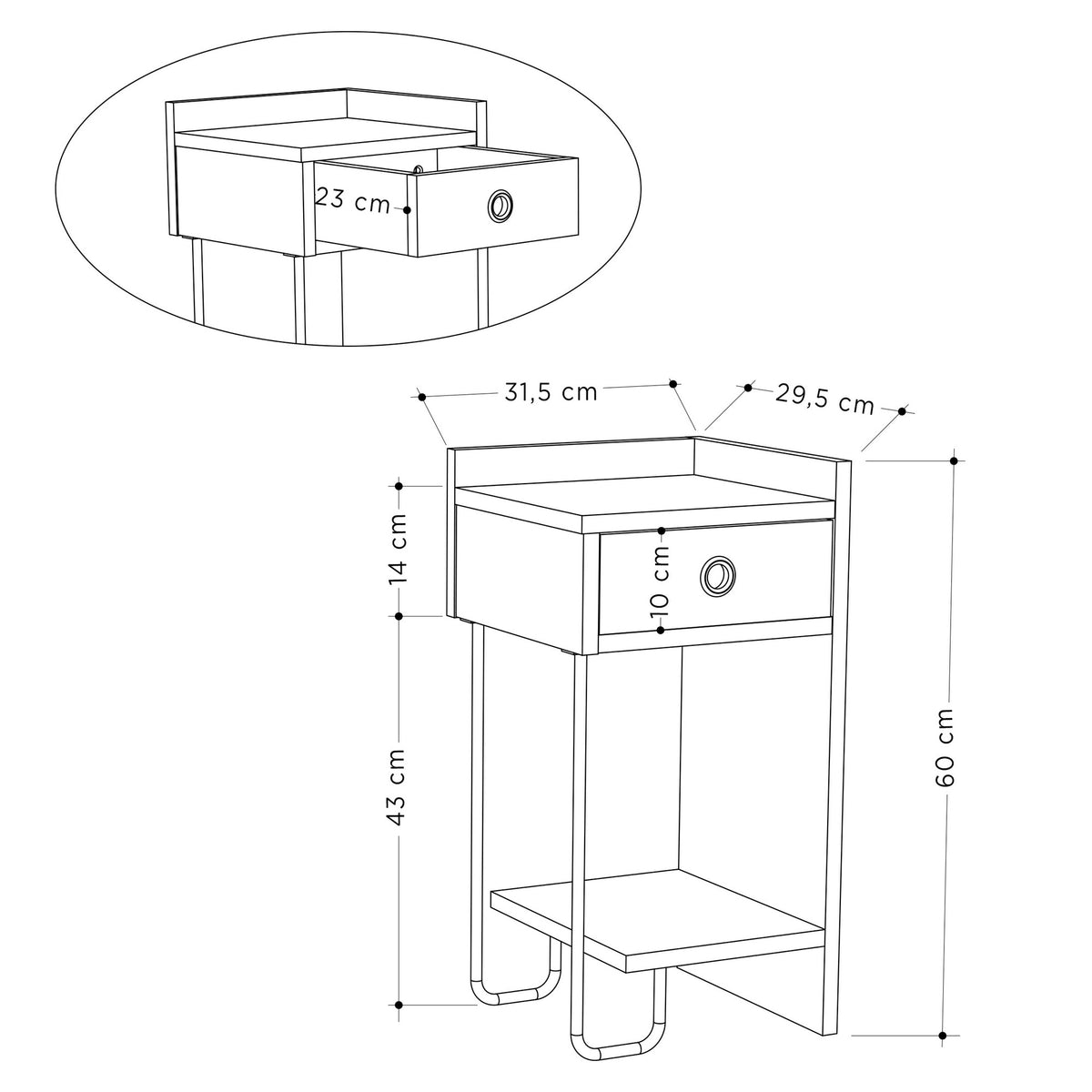 Bedside tables - Bedside table Sirius Right White Melamine 32x61x30 cm - Dimehouse