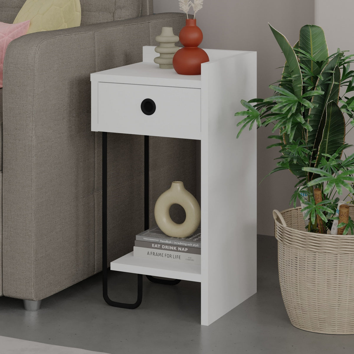 Bedside tables - Bedside table Sirius Right White Melamine 32x61x30 cm - Dimehouse
