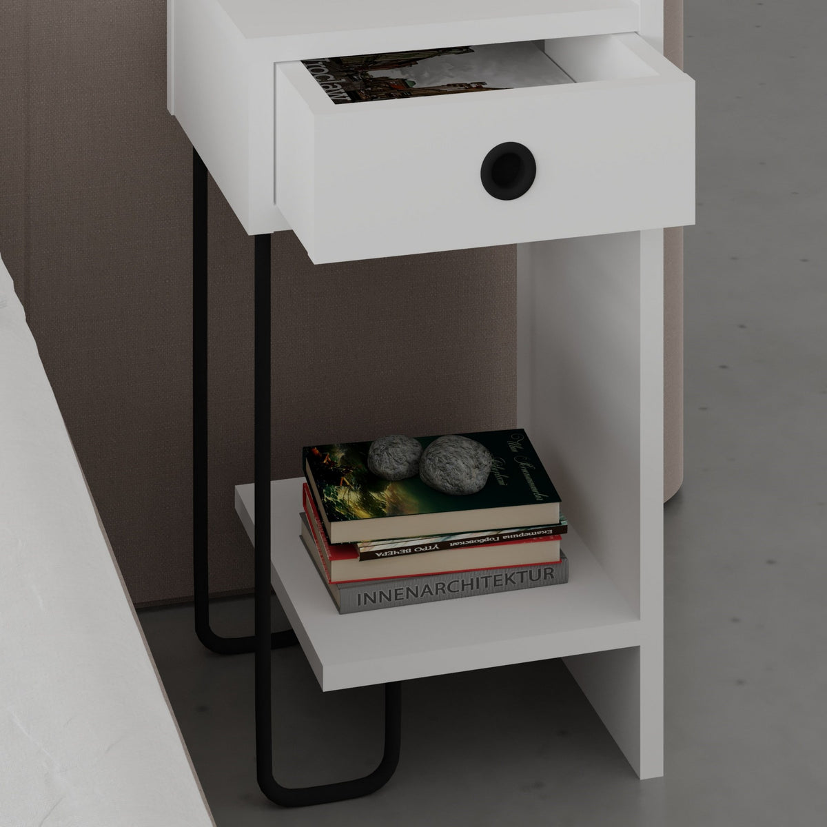 Bedside tables - Bedside table Sirius Right White Melamine 32x61x30 cm - Dimehouse