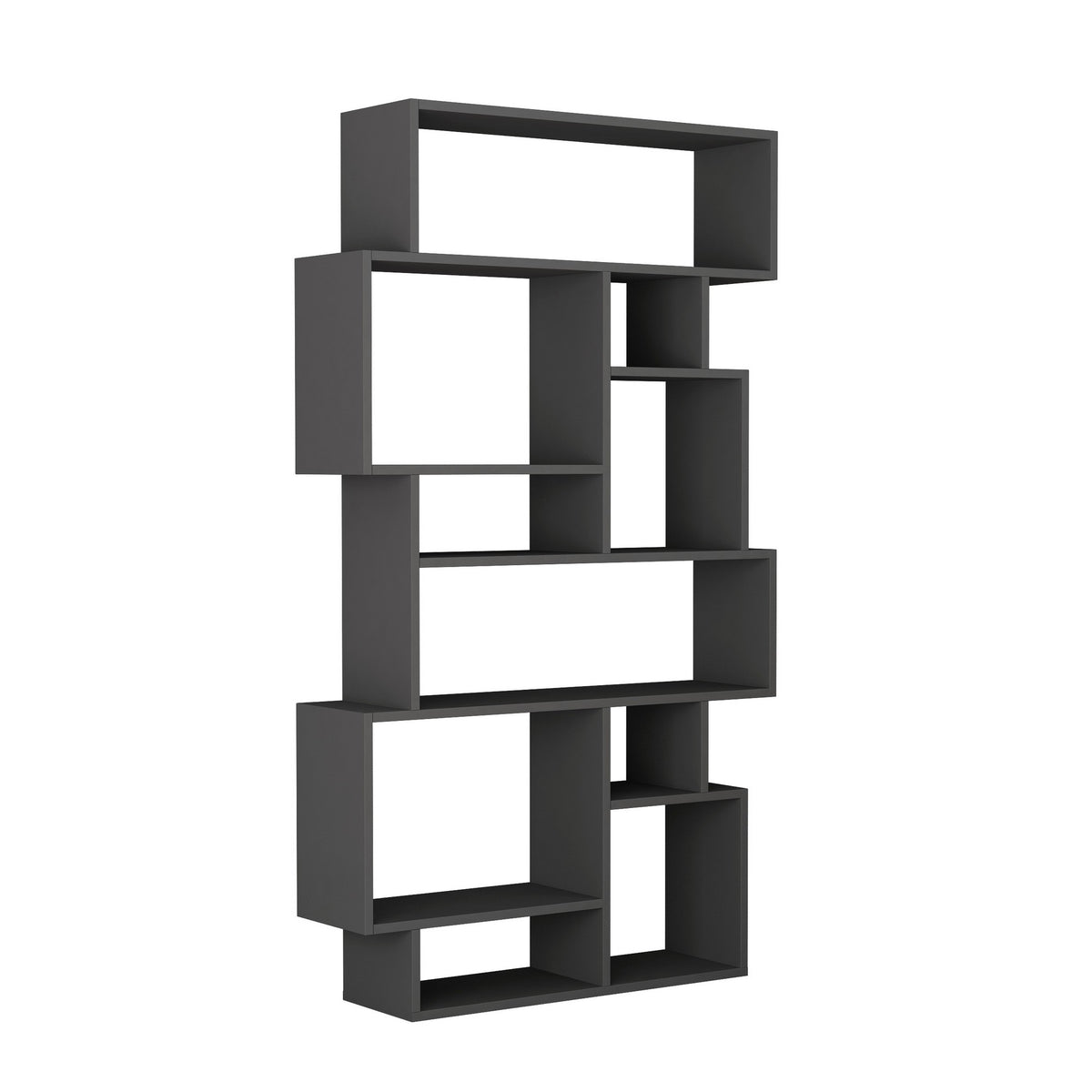 Bookcases - Asymmetrical bookcase anthracite melamine Karmato 96x168.5x25.5 cm - Dimehouse