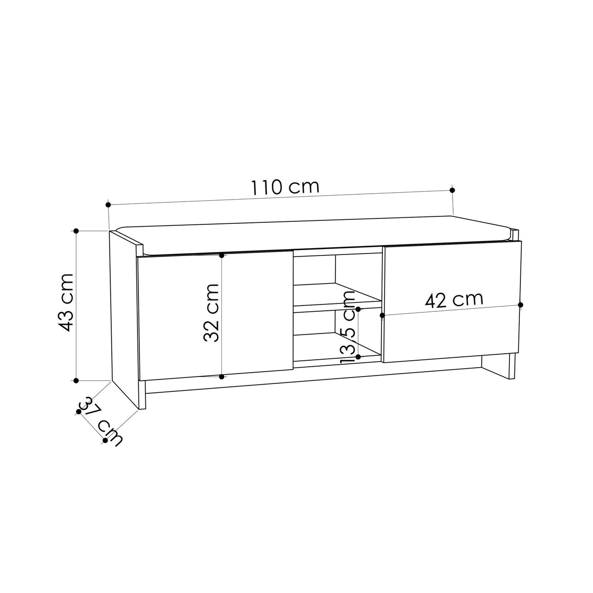 Shoe cabinets - Shoe cabinet Oak with anthracite Melamine - six compartments - 110x43x37 cm - Zulla - Dimehouse