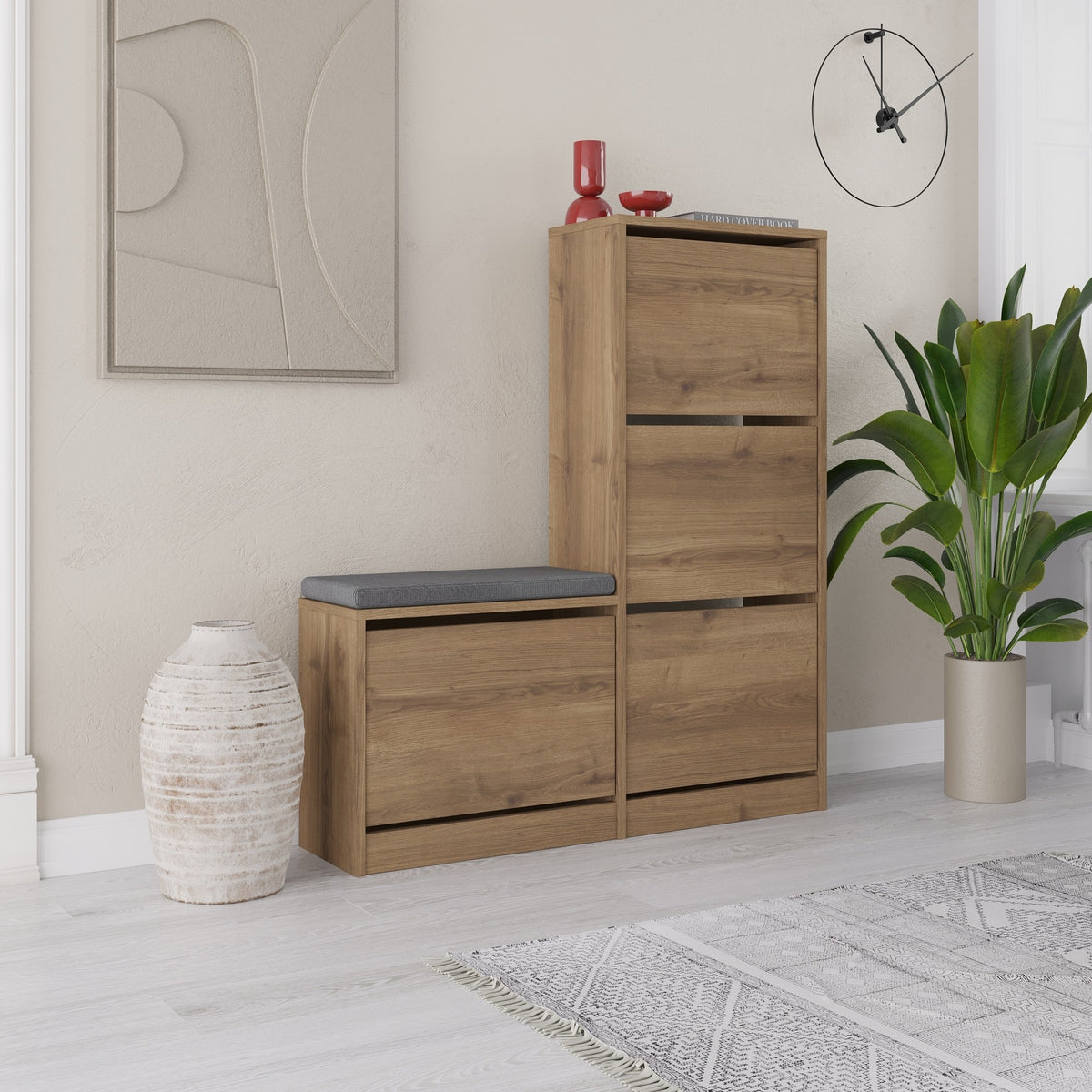 Shoe cabinets - Shoe cabinet Dude Natural Melamine 105x118.5x26 cm - Dimehouse