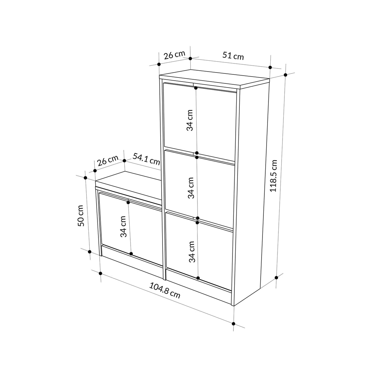 Shoe cabinets - Shoe cabinet Dude Natural Melamine 105x118.5x26 cm - Dimehouse