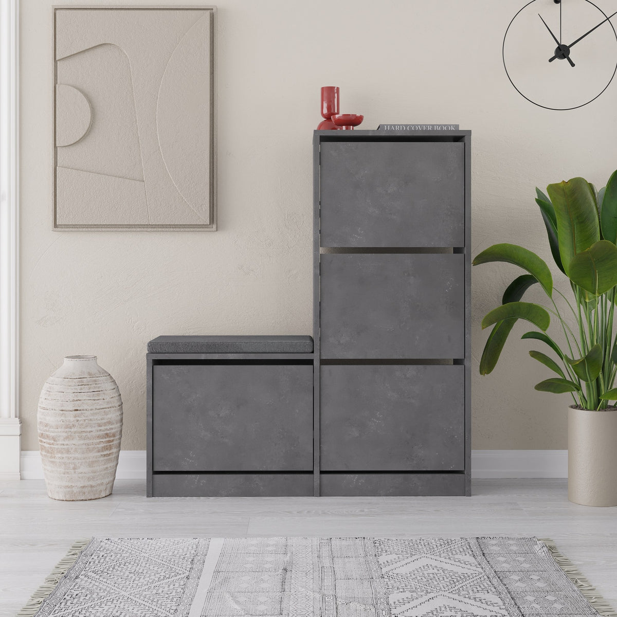 Shoe cabinets - Shoe cabinet Dude Gray Melamine 105x118.5x26 cm - Dimehouse