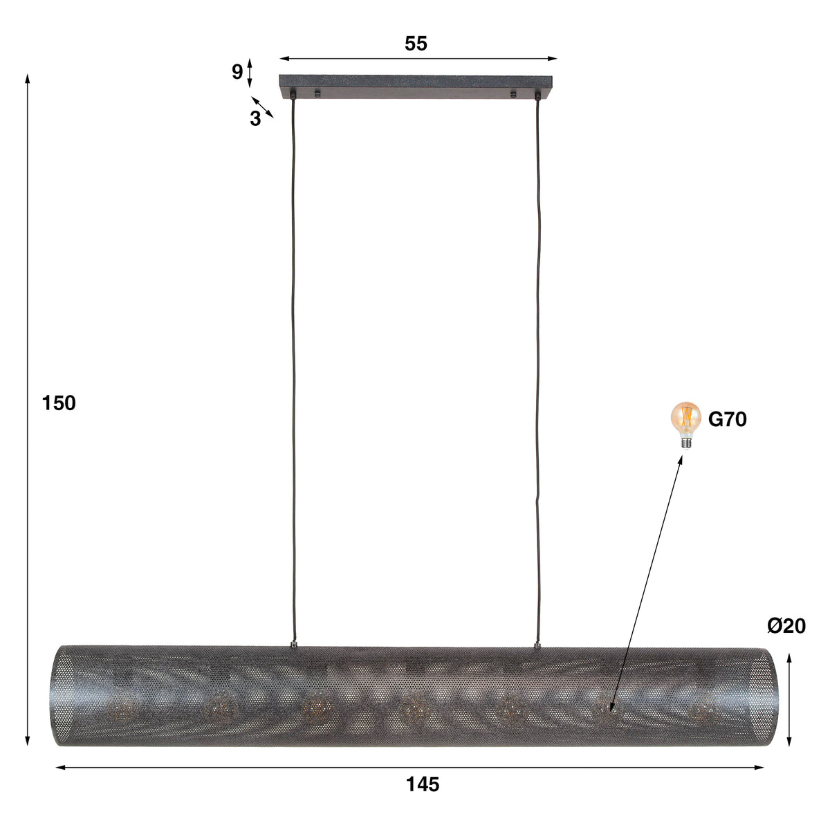 Hanging lamps - Hanging lamp Knox 7 - light XL mesh black - Dimehouse