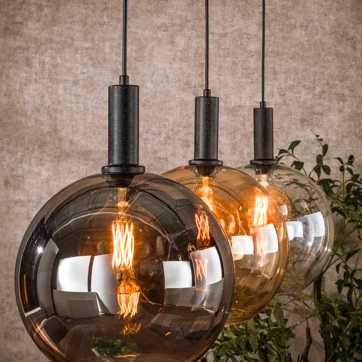 Hanging lamps - Hanging lamp 3 - light colored glass black metal Valeo 115 cm - Dimehouse