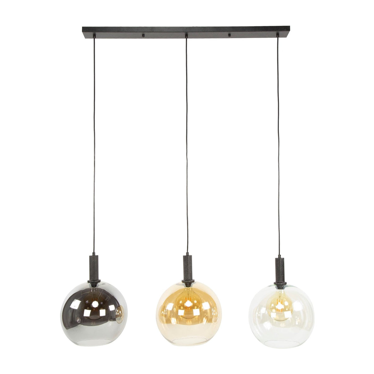 Hanging lamps - Hanging lamp 3 - light colored glass black metal Valeo 115 cm - Dimehouse
