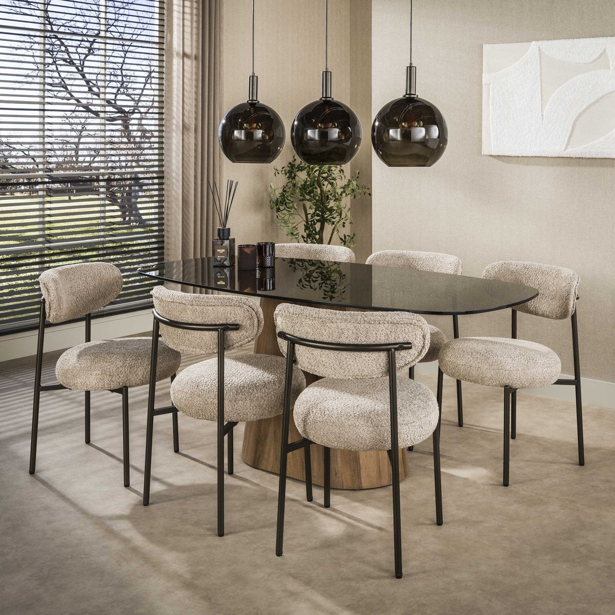 Hanging lamps - Hanging lamp 3 - light brown glass black metal Valeo 115 cm - Dimehouse