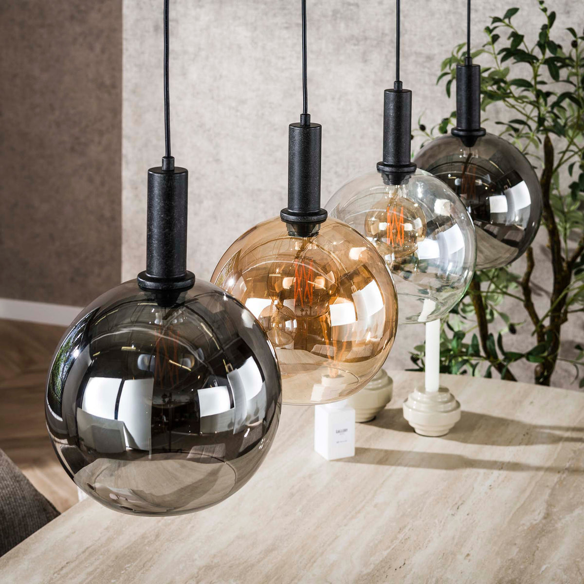 Hanging lamps - Hanging lamp 4 - light colored glass black metal Valeo 135 cm - Dimehouse
