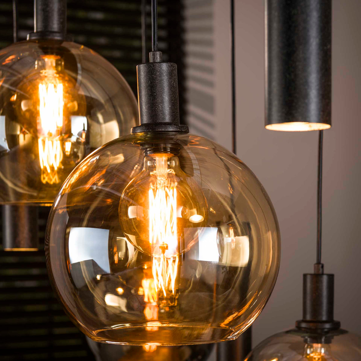 Hanging lamps - Hanging lamp 9 - light colored glass black metal Valeo 110 cm - Dimehouse