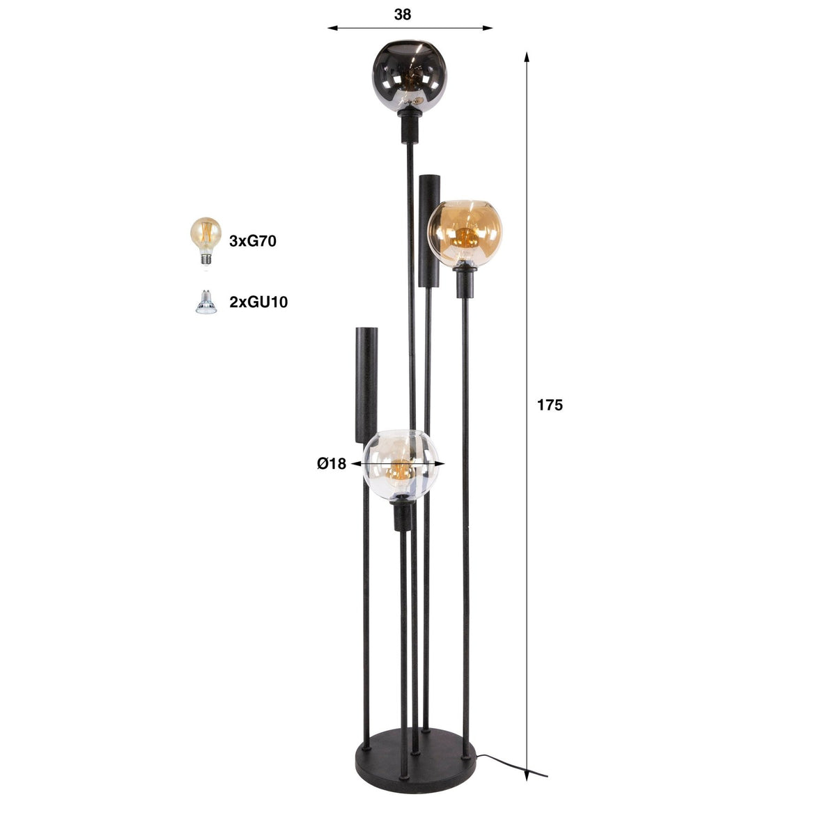 Floor lamps - Floor lamp 5 - light stepped colored glass black metal Valeo - Dimehouse