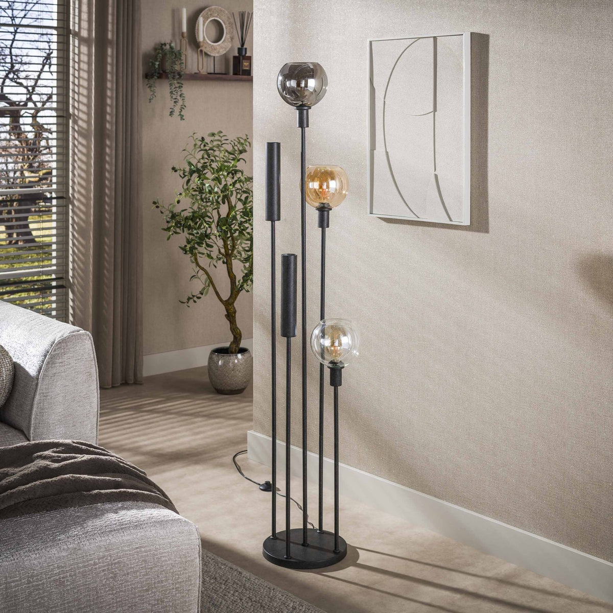 Floor lamps - Floor lamp 5 - light stepped colored glass black metal Valeo - Dimehouse