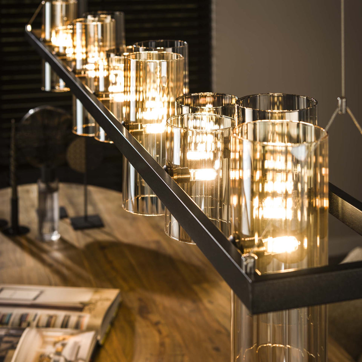 Hanging lamps - Hanging lamp Khai 14 - light cylinder mixed glass - Dimehouse