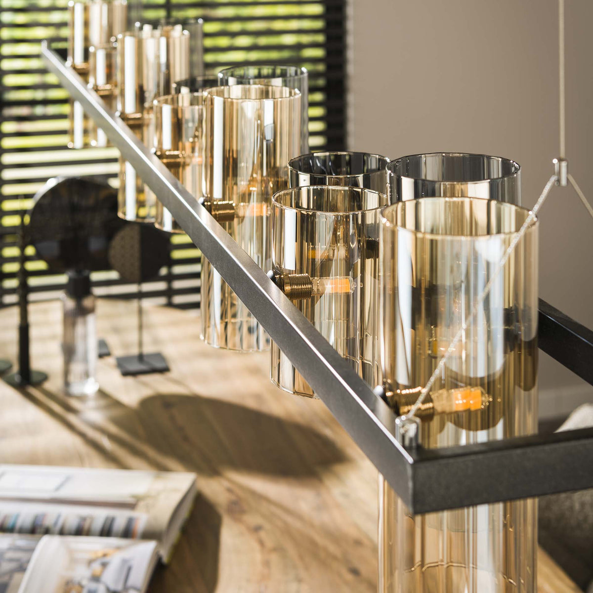 Hanging lamps - Hanging lamp Khai 14 - light cylinder mixed glass - Dimehouse
