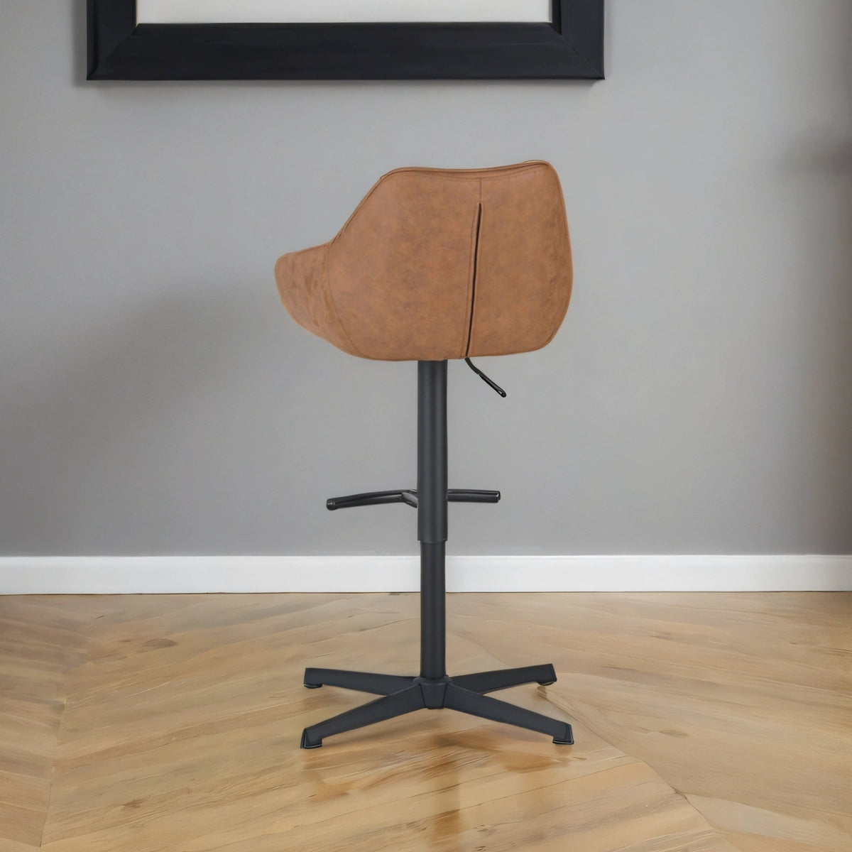 Bar Stools - Venom Bar Stool Cognac Eco - leather - Adjustable Swivel Bar Chair with Armrest - Dimehouse