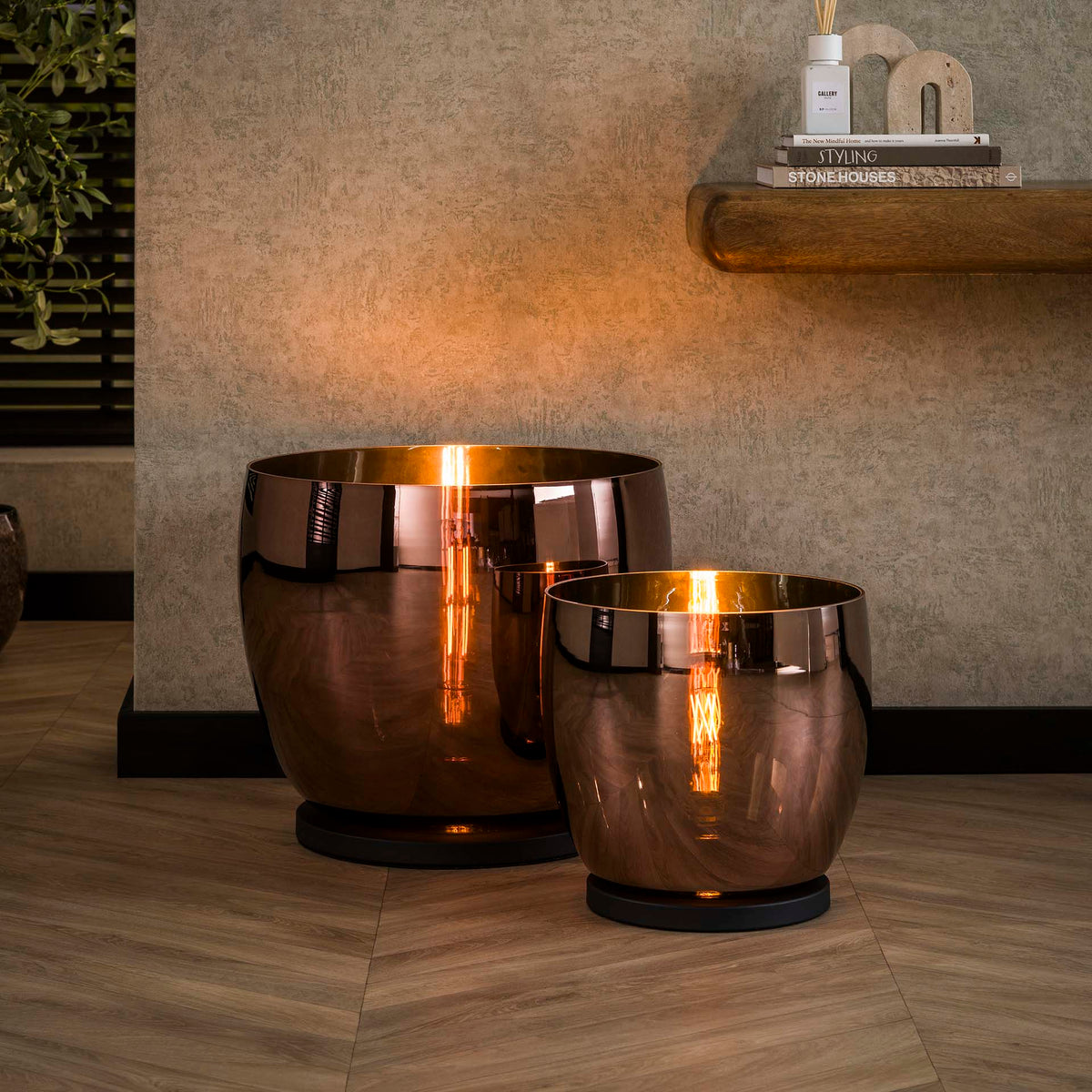 Floor lamps - Floor lamp Dain UP XL Copper-colored glass - Dimehouse