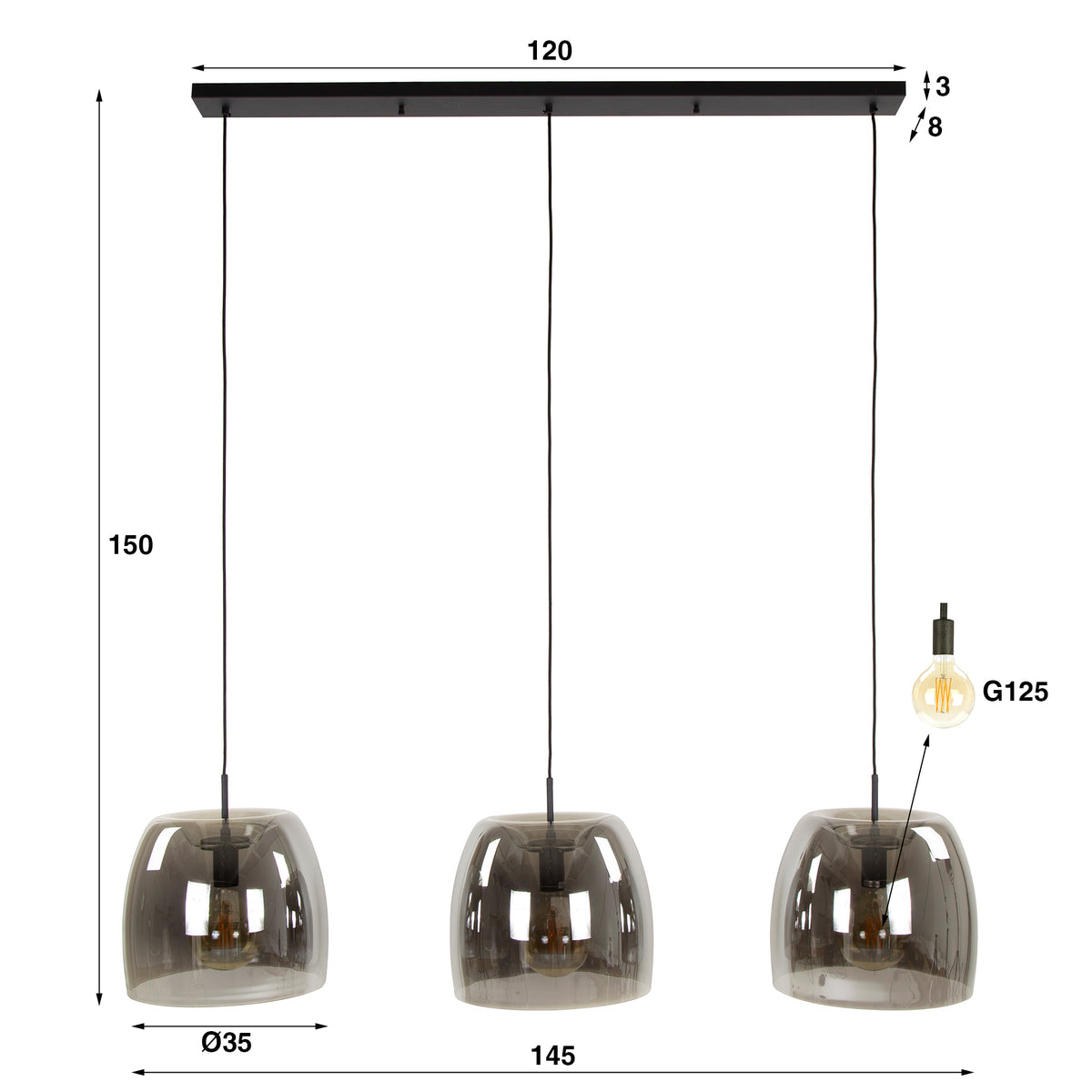 Hanging lamps - Hanging lamp Dain 3 - light chrome-colored glass - Dimehouse