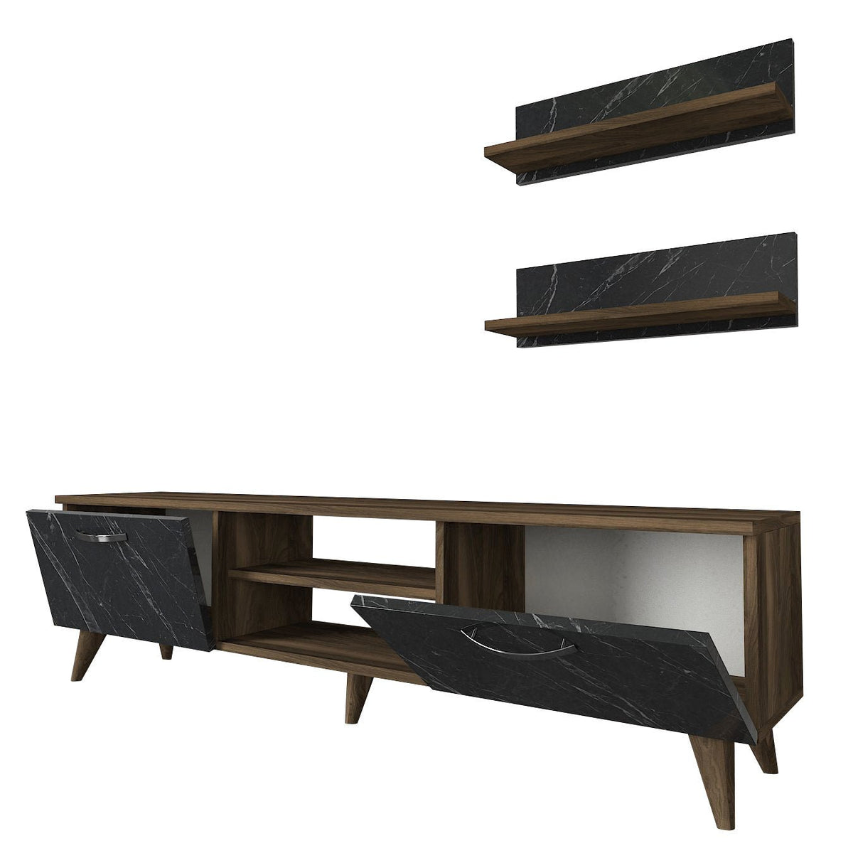 TV Furniture - TV Furniture Set Ayden Walnut Marble Melamine 150x40.6x29.5 cm - Dimehouse