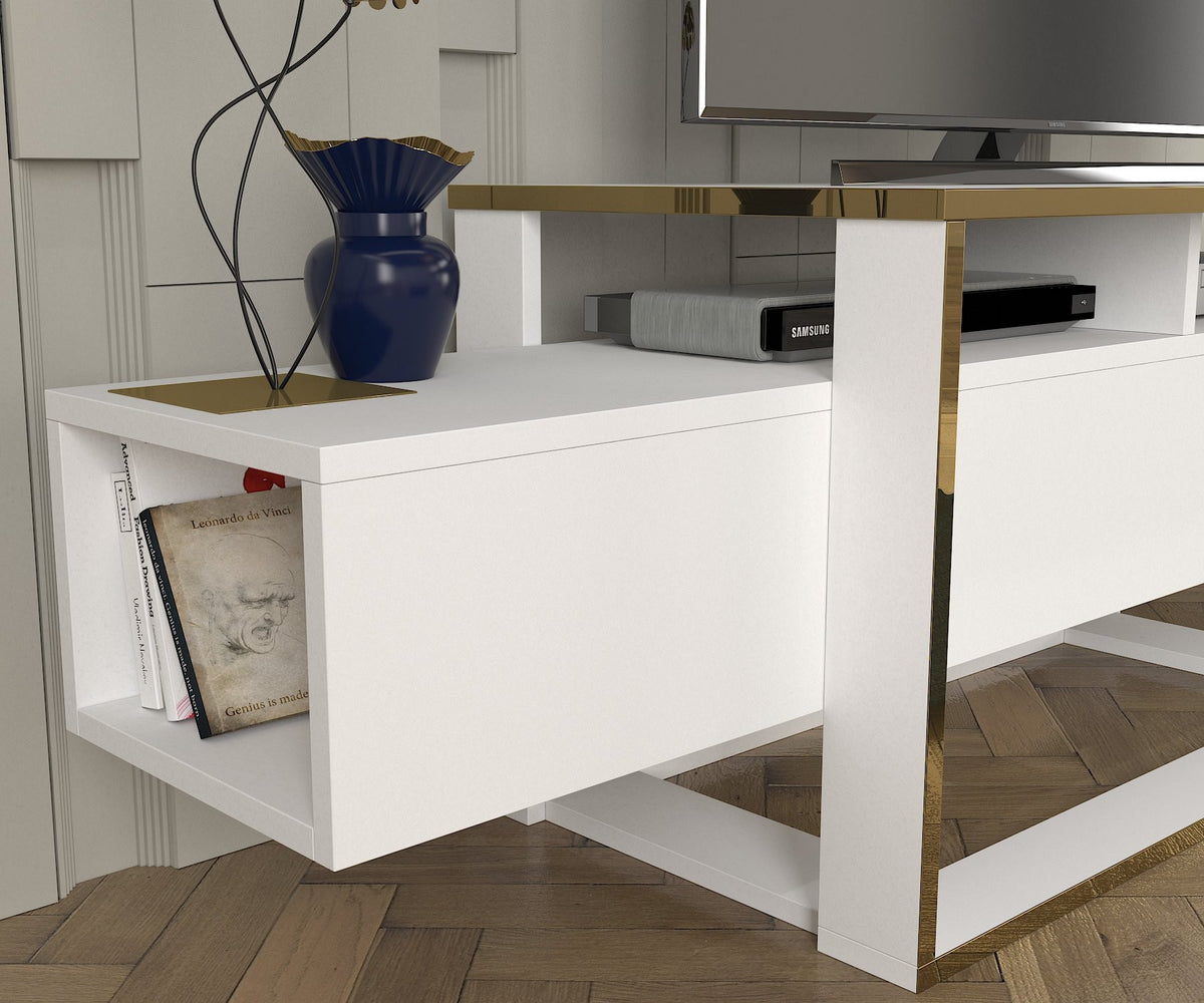 TV Furniture - TV Furniture Bianco White Gold Melamine 160x49.8x46.1 cm - Dimehouse