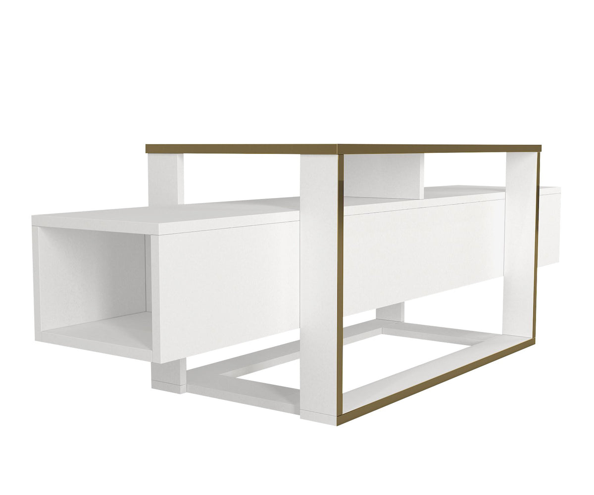 TV Furniture - TV Furniture Bianco White Gold Melamine 160x49.8x46.1 cm - Dimehouse