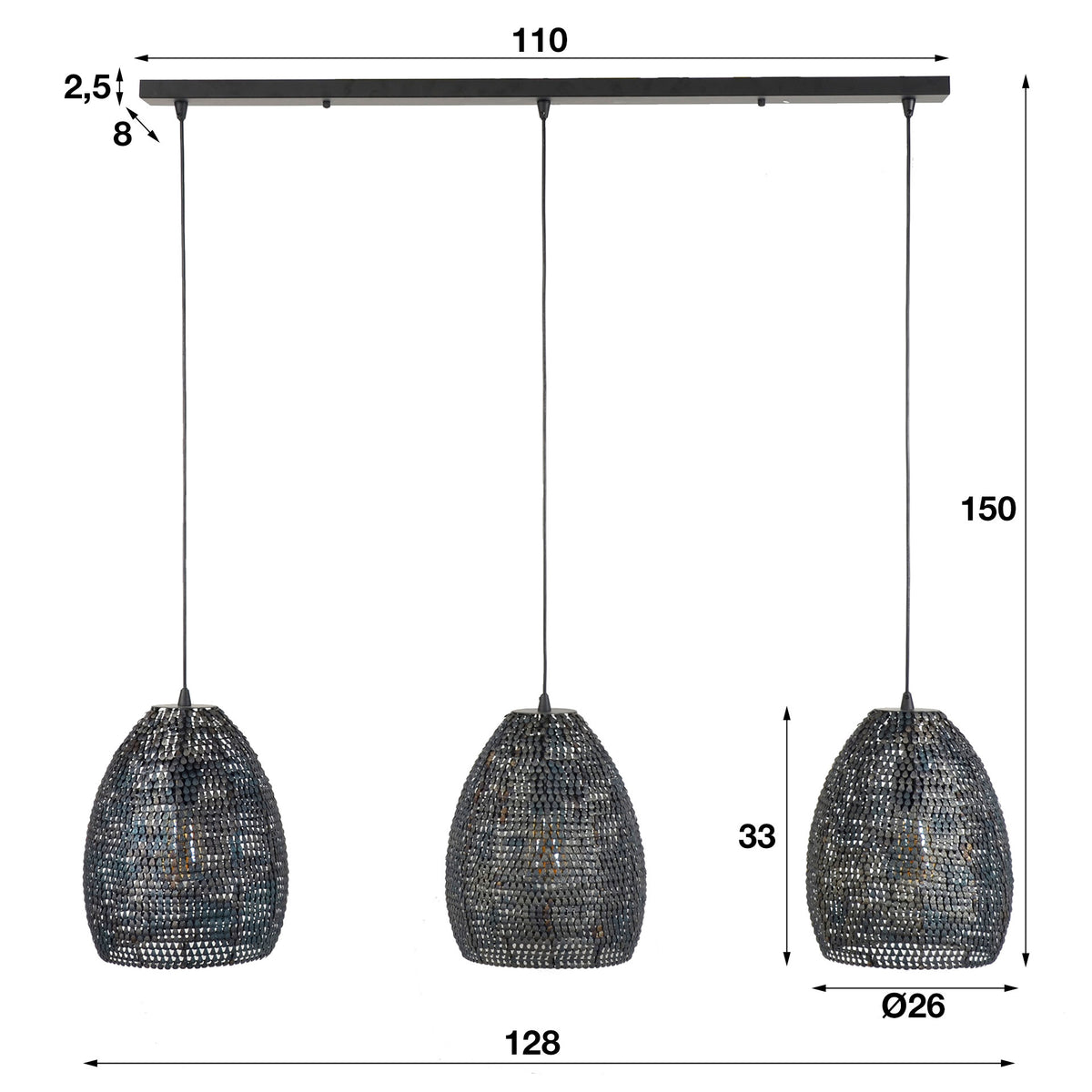 Hanging lamp Armoor DH Interior Brown LxWxH 112x41x33 Black brown White photo size indication