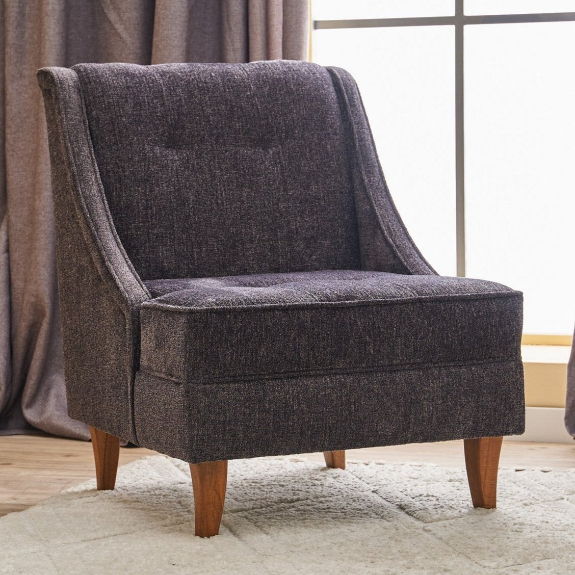 Armchairs - Armchair anthracite chenille fabric rural classic Ella - Dimehouse
