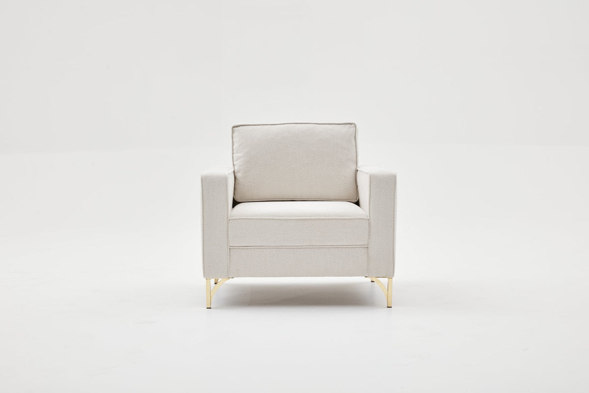 Armchairs - Modern armchair cream bouclé fabric with gold chair legs Berlin - Dimehouse