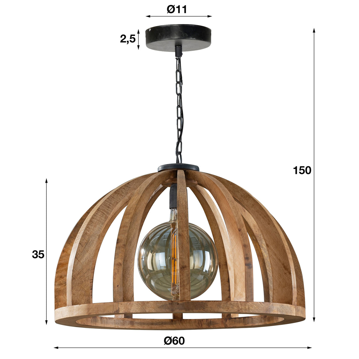Hanging lamp Madri DH Interior Mango LxWxH 69x69x50 Mango wood White photo size indication