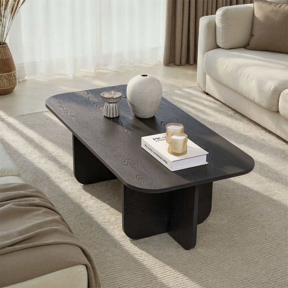 Akira coffee table wood black 120 cm Melamine-coated wood composite