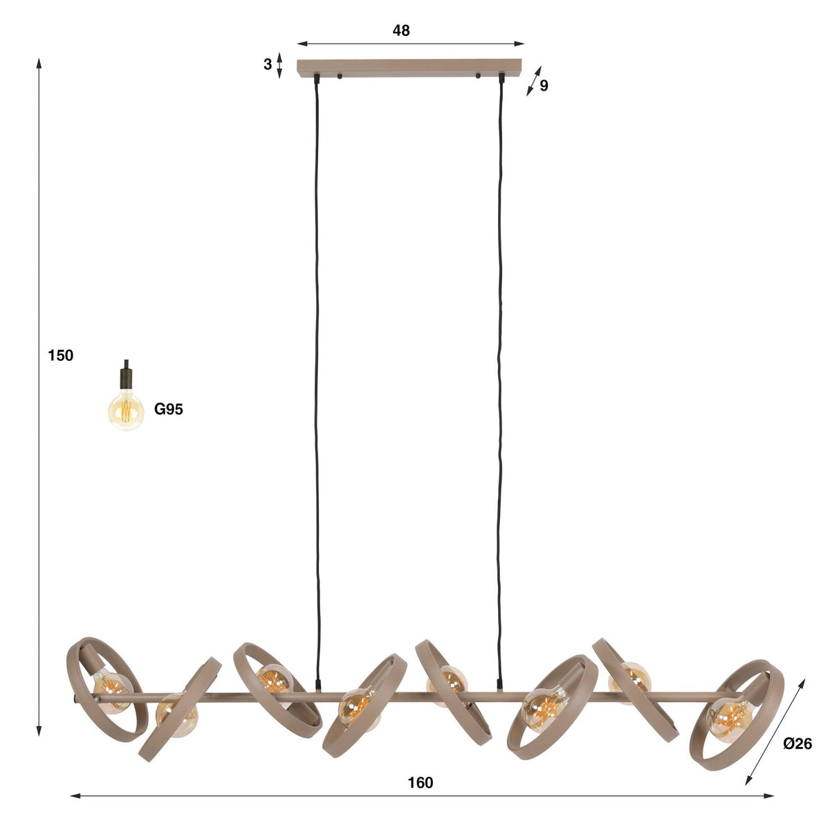 Hanging lamps - Hanging lamp 8 - light beige metal round Otan - Dimehouse