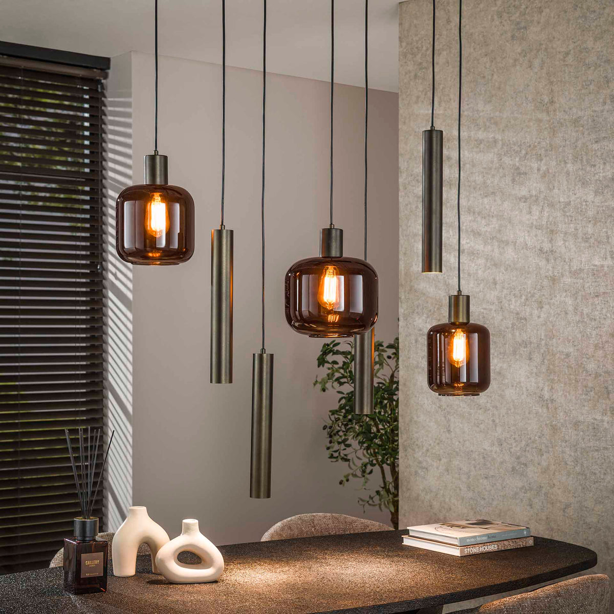 Hanging lamps - Hanging lamp Dax 7 - light bronze 105 cm - Dimehouse