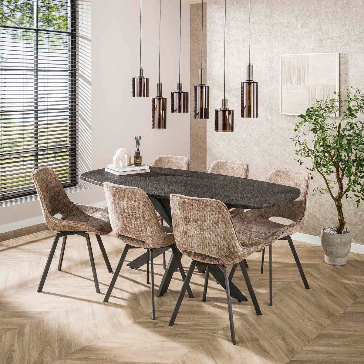 Hanging lamps - Modern Hanging Lamp Aureo 6 - light Sienna Brown 118 cm - Dimehouse