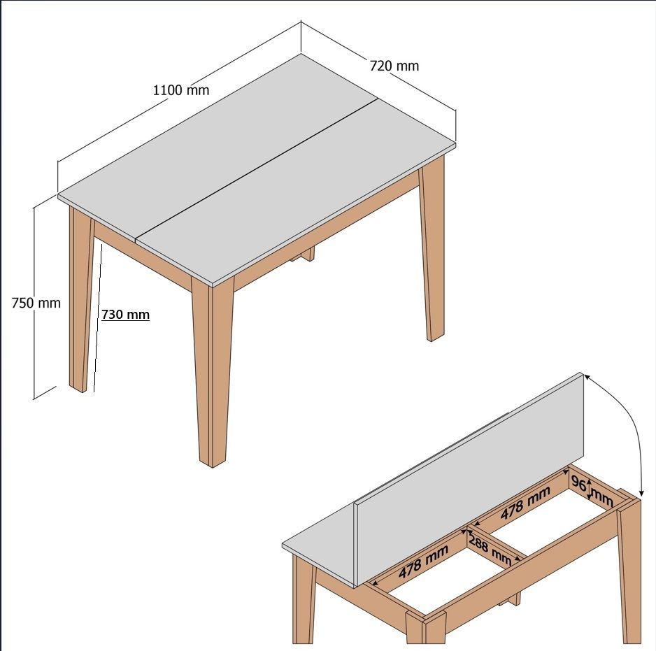 Kiev kitchen table in walnut and travertine 110 cm Melamine coated wood composite