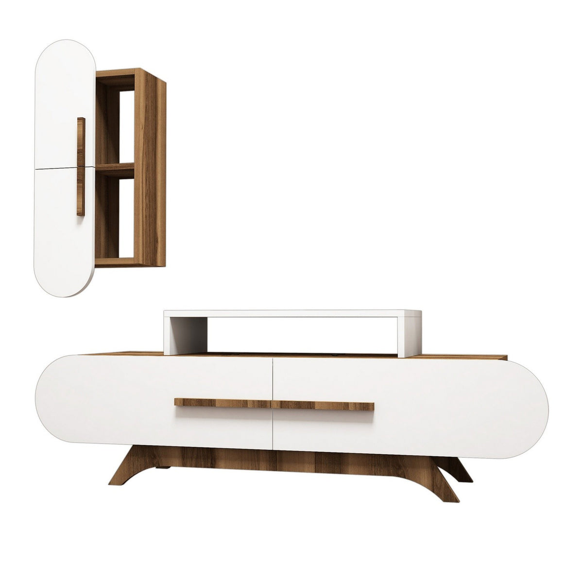 TV Furniture - TV Furniture Set Rose Walnut White Melamine 145x49.8x36.8 cm - Dimehouse