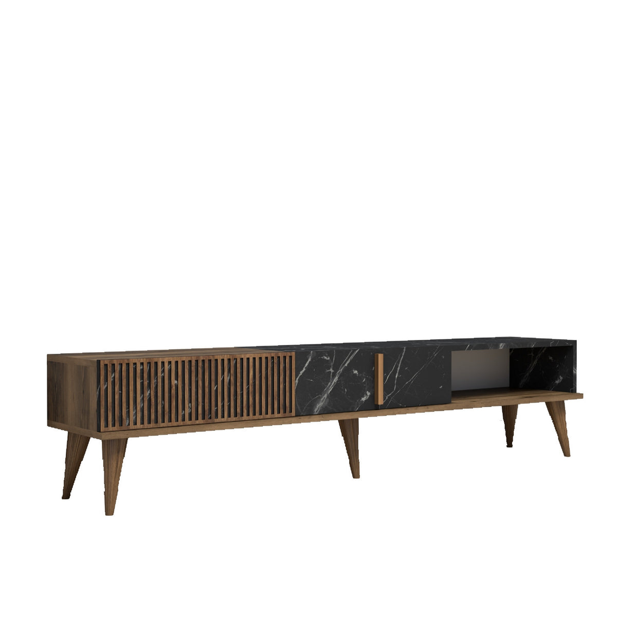 TV Furniture - TV Furniture Milan Walnut Black Melamine 180x40x35 cm - Dimehouse