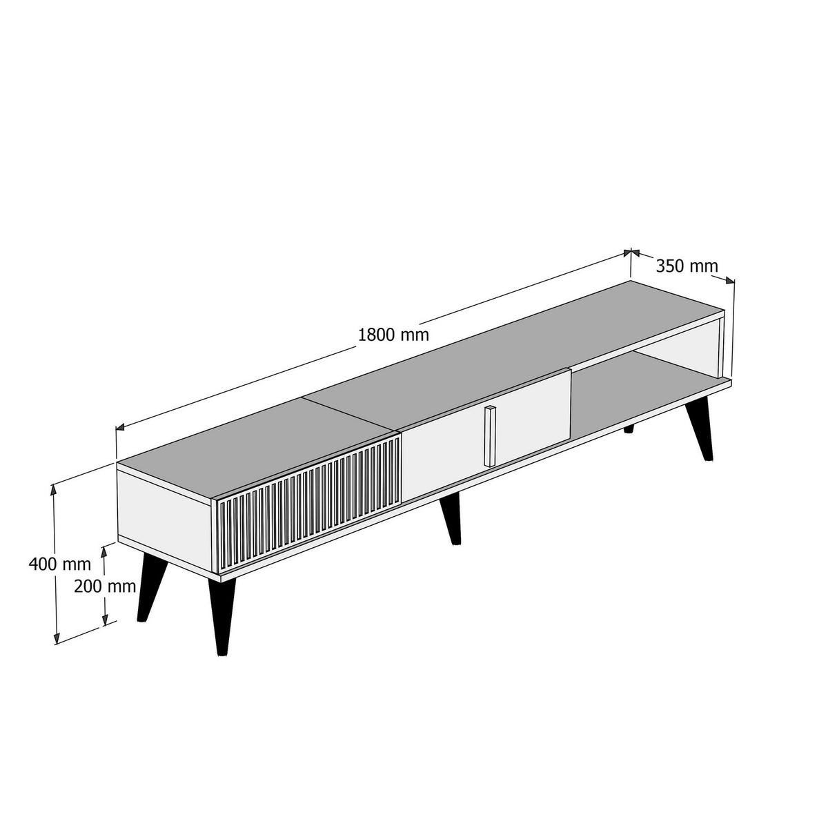 TV Furniture - TV Furniture Milan Walnut Black Melamine 180x40x35 cm - Dimehouse