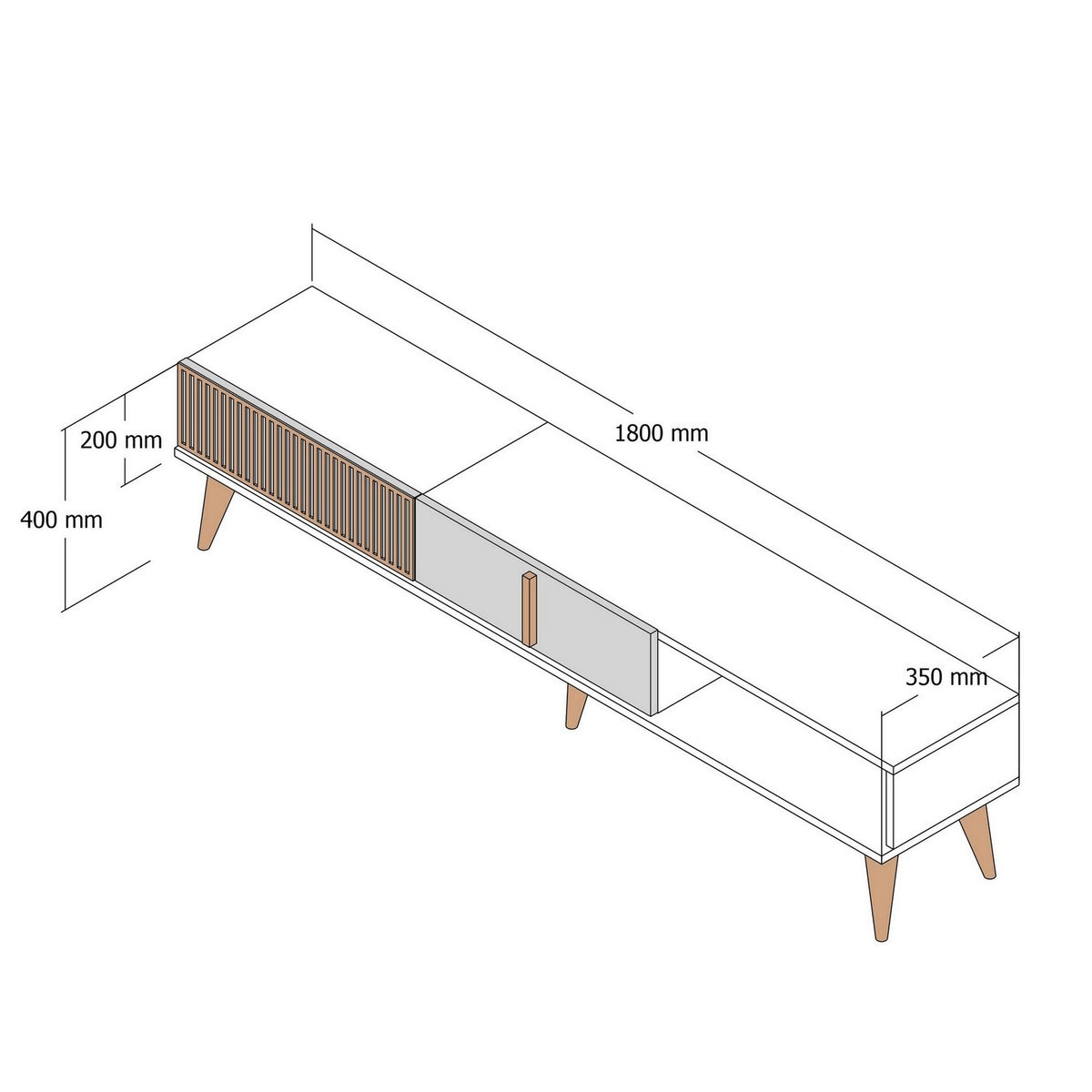 TV Furniture - TV Furniture Milan Alt Walnut Cream Melamine 180x40x35 cm - Dimehouse