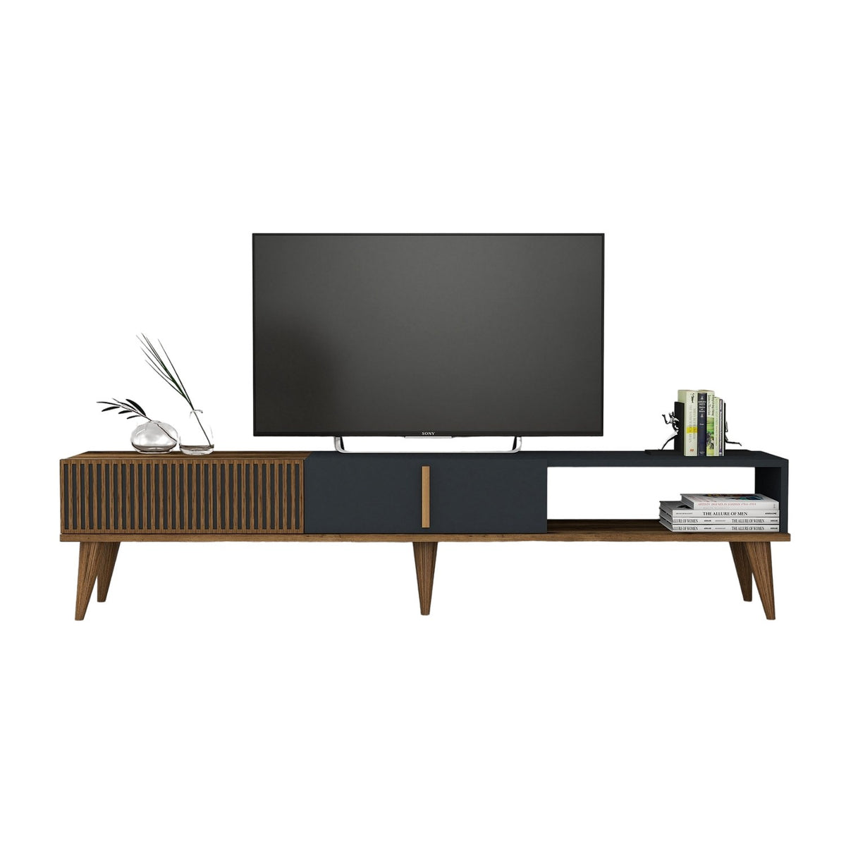 TV Furniture - TV Furniture Milan Alt Walnut Anthracite Melamine 180x40x35 cm - Dimehouse