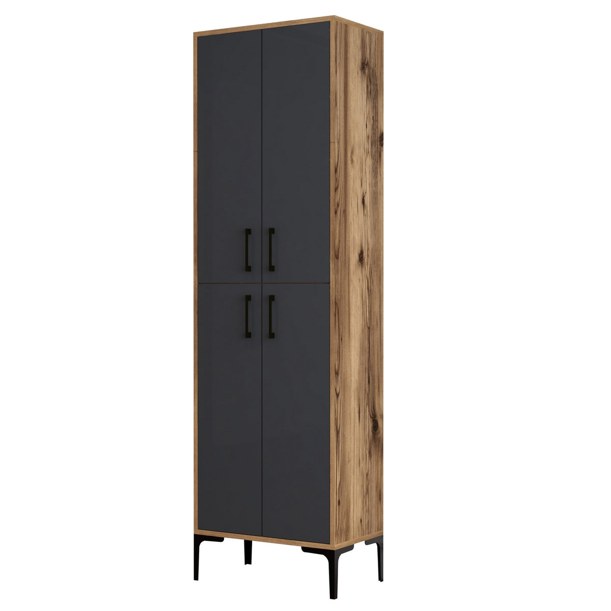 Wall cabinets - Wall cabinet Walnut Anthracite Melamine 200x60x35 cm - Berlin - Dimehouse