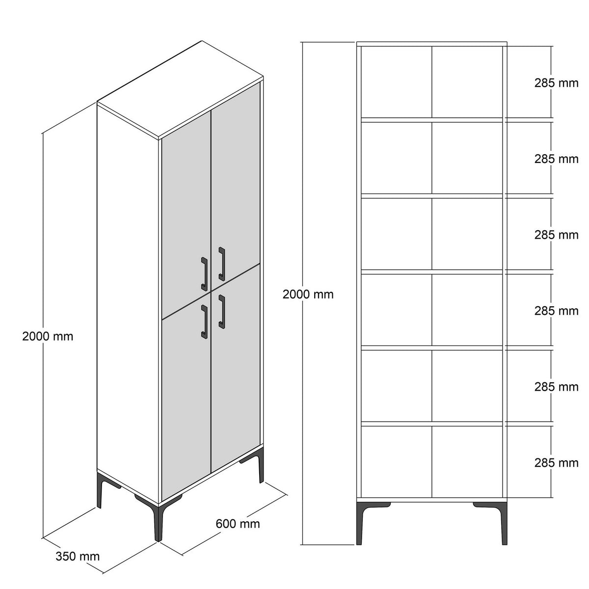 Wall cabinets - Wall cabinet Walnut Anthracite Melamine 200x60x35 cm - Berlin - Dimehouse