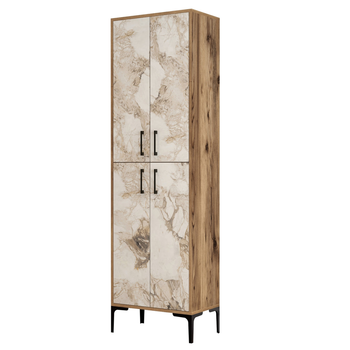 Wall cabinets - Wall cabinet Walnut White Marble Melamine 200x60x35 cm - Berlin - Dimehouse