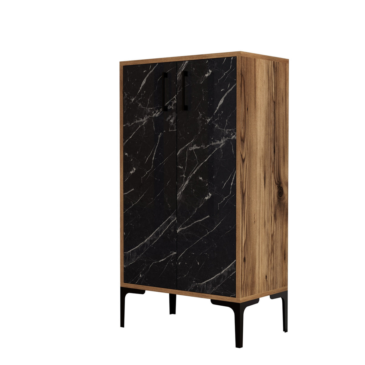 Shoe cabinets - Shoe cabinet Prag Walnut Black Melamine 60x111x35 cm - Dimehouse