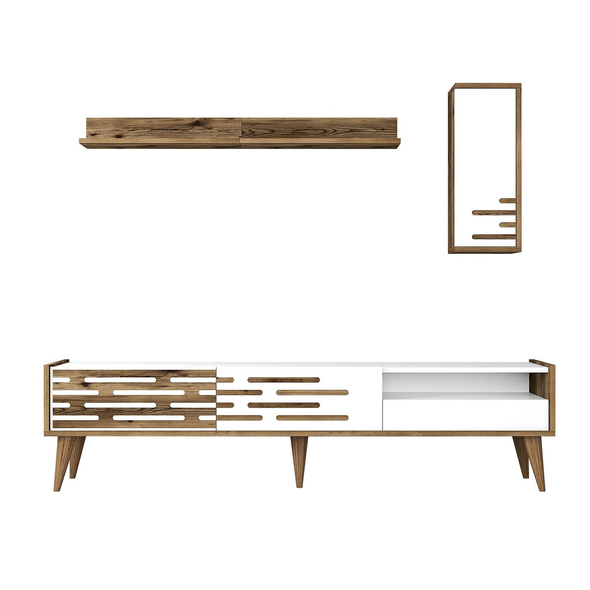 TV Furniture - TV Furniture Set Valensiya Walnut White Melamine 180x35x45 cm - Dimehouse