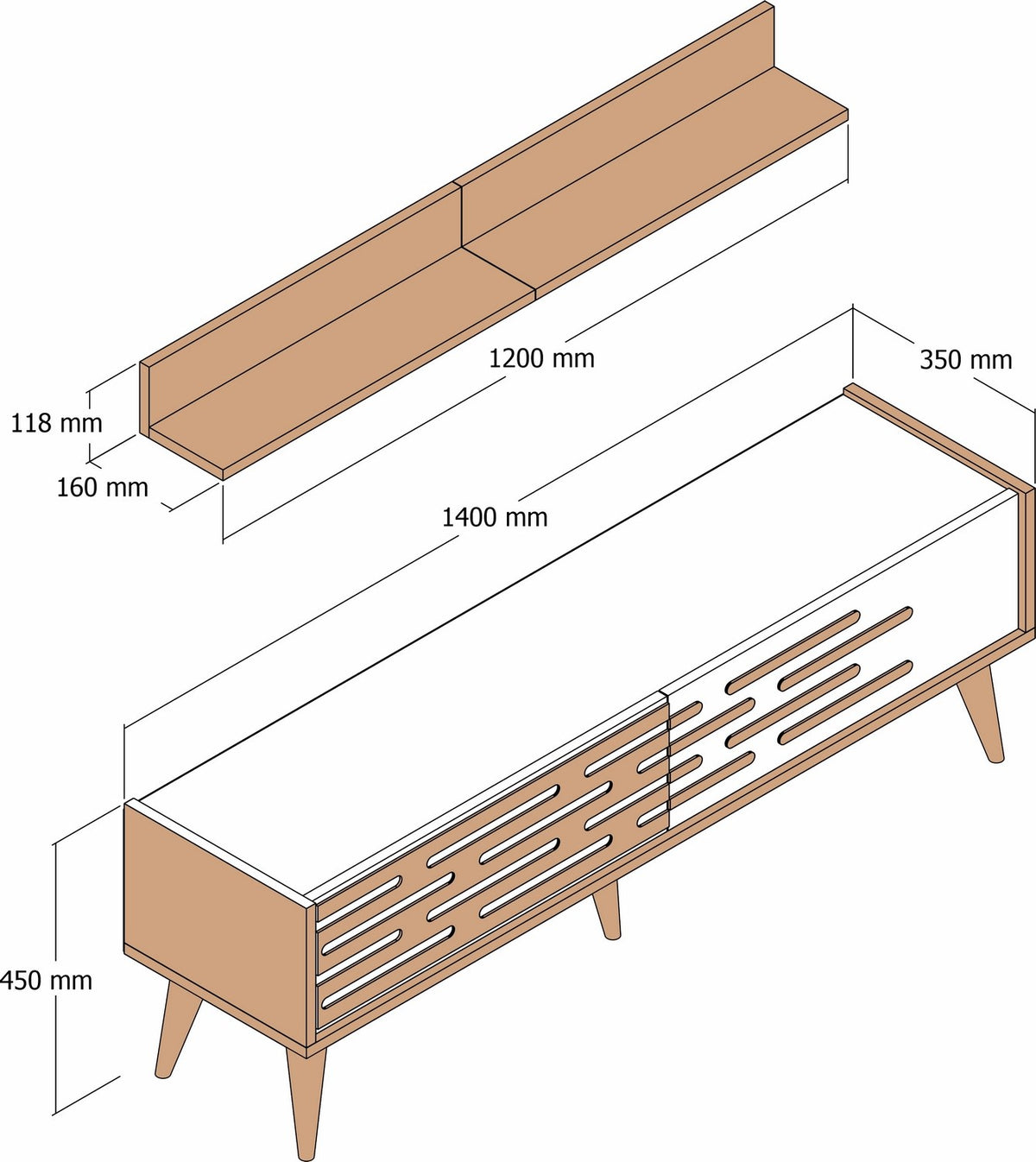 TV Furniture - TV Furniture Set Valensiya Walnut White Melamine 140x35x45 cm - Dimehouse
