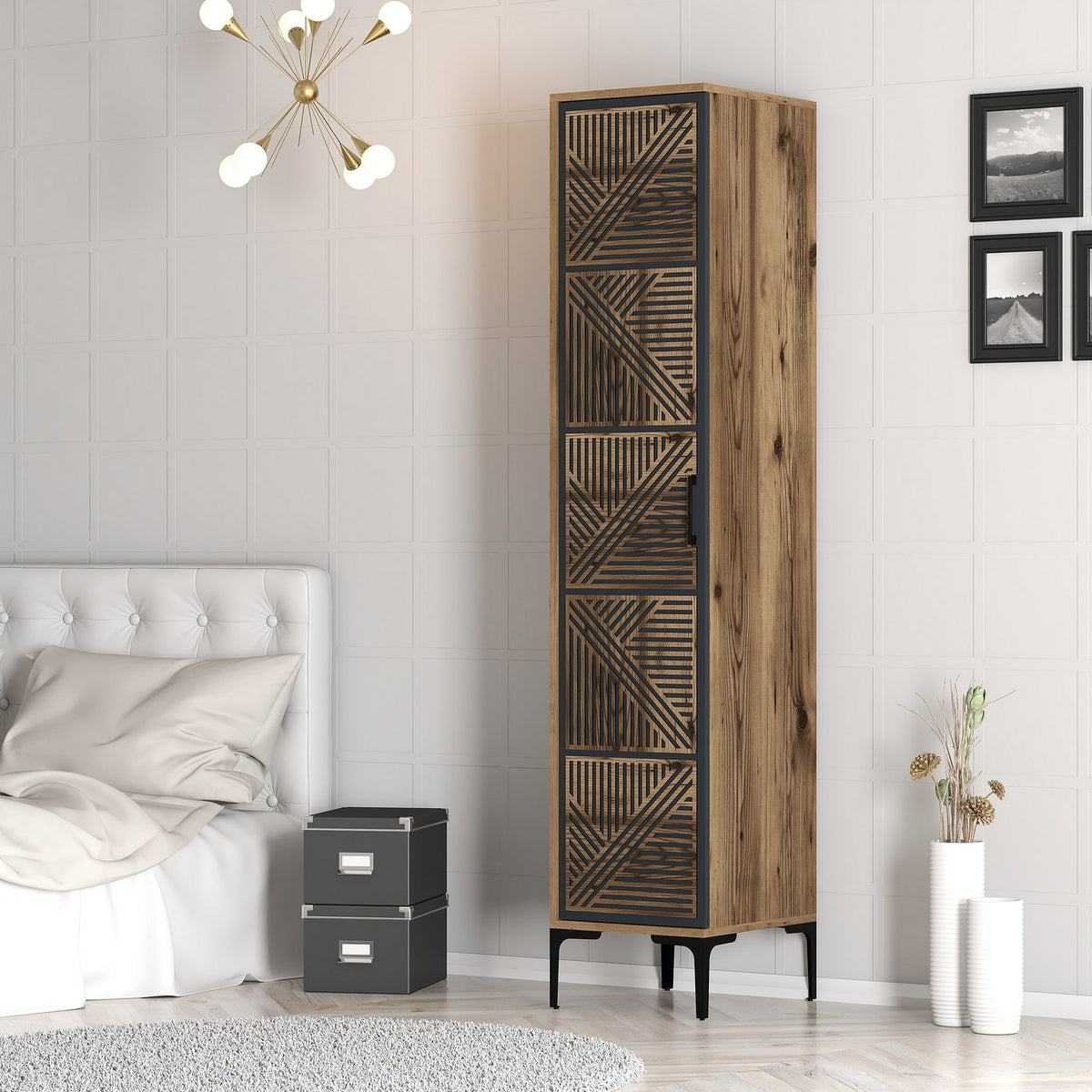 Wardrobes - Wardrobe Kumual P Walnut Anthracite Melamine 40x47.5x201.4 cm - Dimehouse