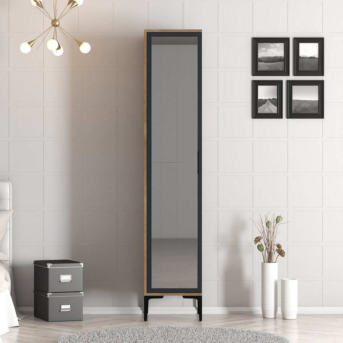Wardrobes - Wardrobe Kumual R Walnut Anthracite Melamine 40x47.5x201.4 cm - Dimehouse