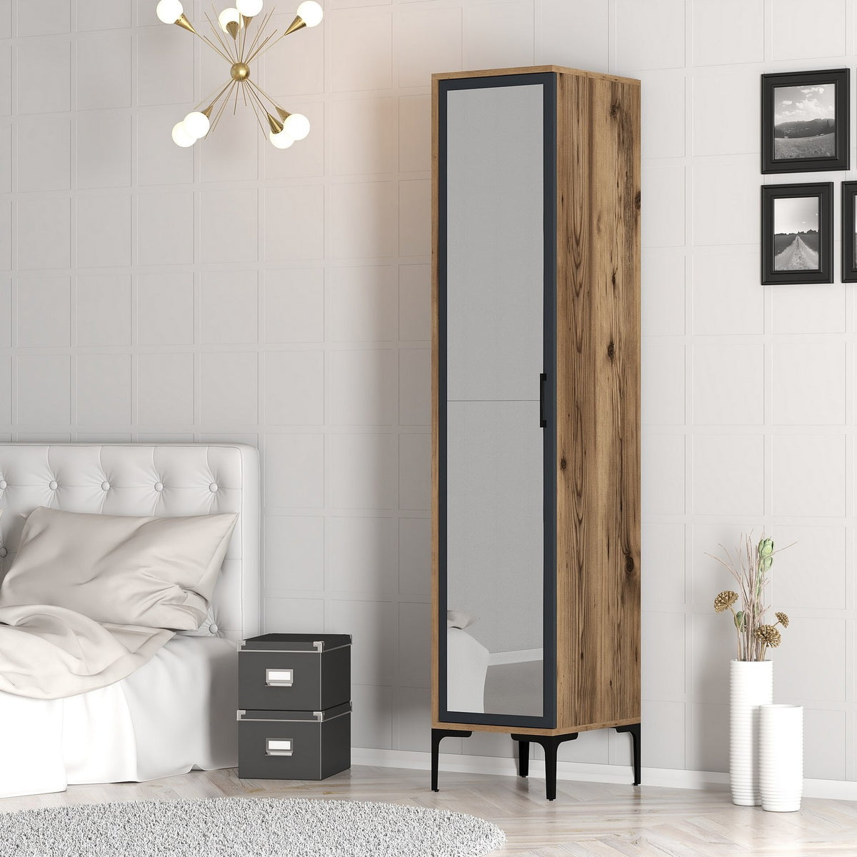 Wardrobes - Wardrobe Kumual R Walnut Anthracite Melamine 40x47.5x201.4 cm - Dimehouse