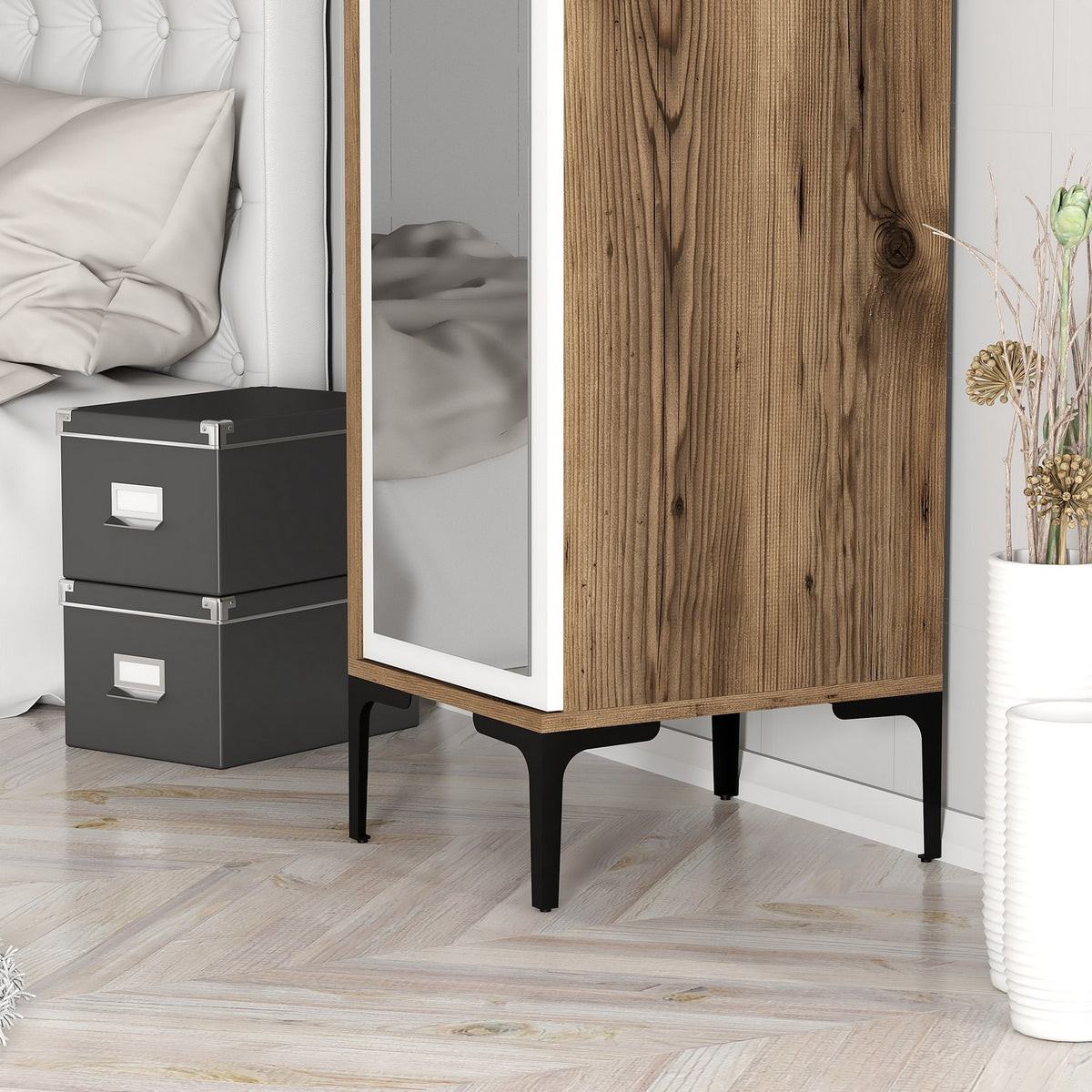 Wardrobes - Wardrobe Kumual R Walnut White Melamine 40x47.5x201.4 cm - Dimehouse